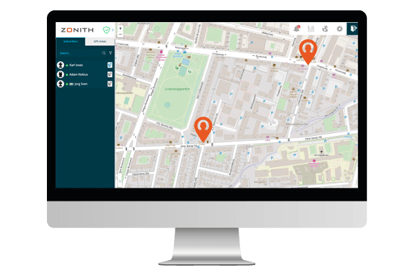 ZONITH RTLS solution showing GPS positions