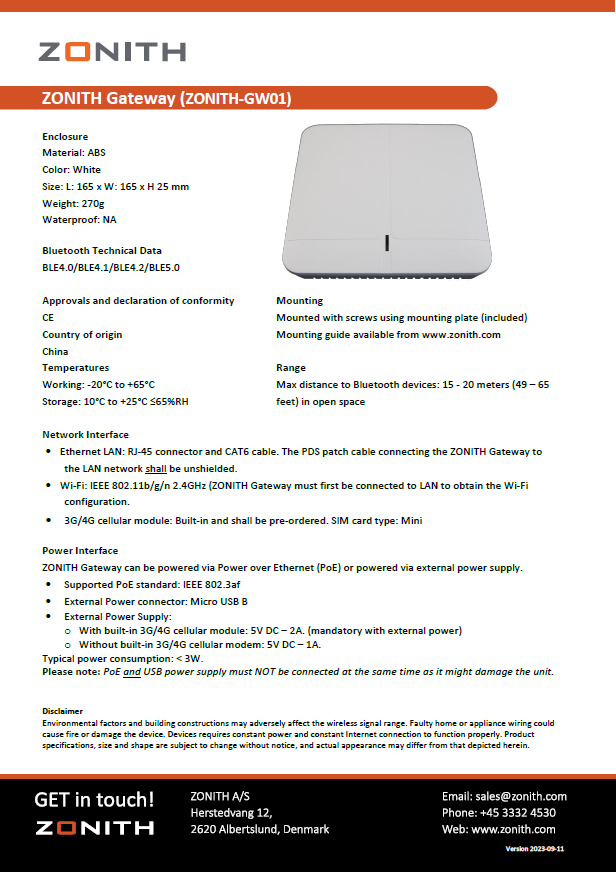 ZONITH Gateway Datasheet